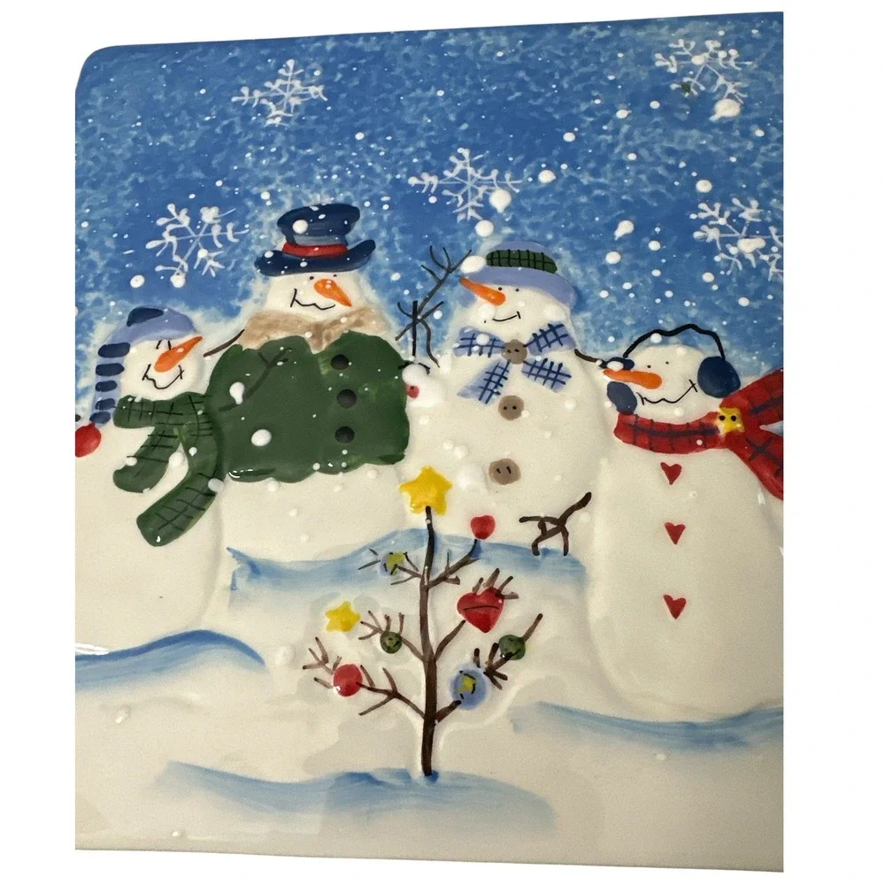 Sonoma “Button Up” Ceramic Square Trivet/Wall Hanging Snowman Family Holiday‎